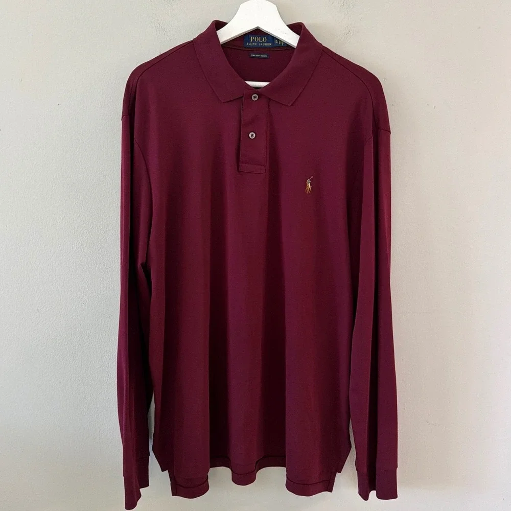 Polo Ralph Lauren Mens XL Pima Soft Touch Long Sleeve Polo Shirt Burgundy Maroon